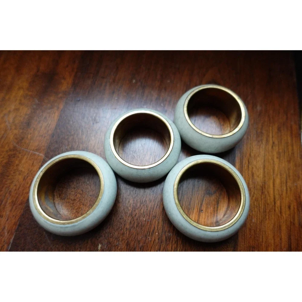 Mid-Century Modern Napkin‎ Rings: Cream Glitter Gold Trim, Set of 4